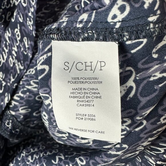 CAbi Top Womens Small Te Amo Blouse Blue Purple Print V Neck Long Flare Sleeve - Picture 4 of 6